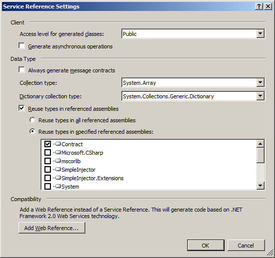 Service Reference Settings